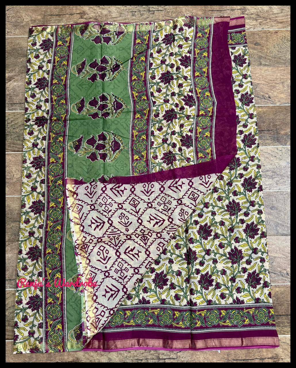 Chanderi cotton Kalamkari sarees with blouse pieces